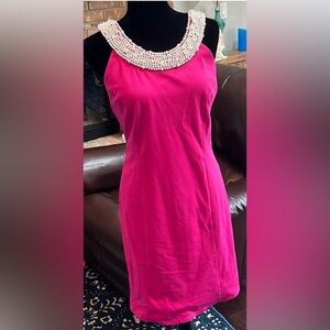 INC Hot Pink Dress with Pearl Collar